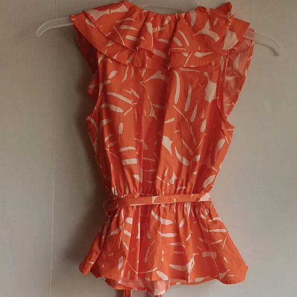 SUMMER SLEEVELESS ORANGE RUFFLE TOP - Picture 3 of 4